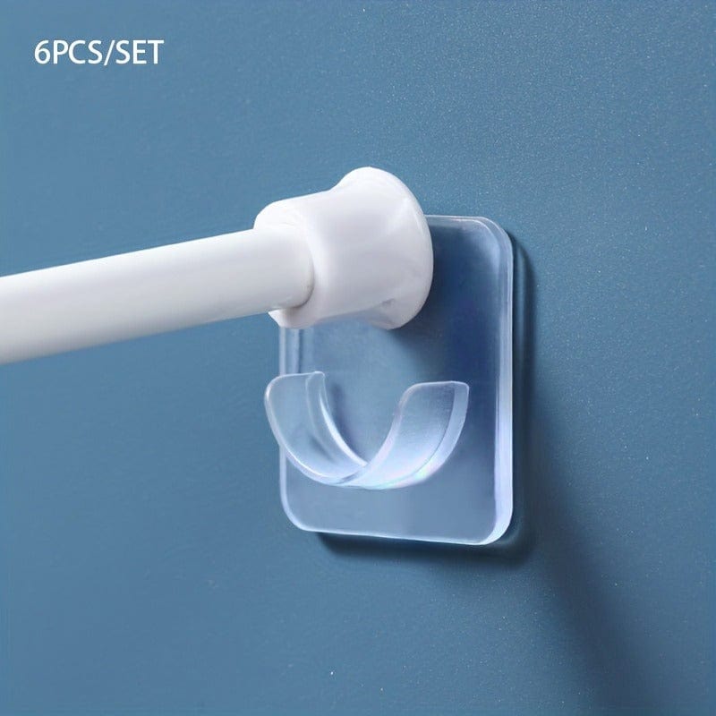 Planet Gates 2/6/10pcs Multifunctional Punch-Free Wall Hook For Curtain Rod, Transparent Rod Holder, Strong Adhesive Load-Bearing Rod Bracket, Bathroom Accessories