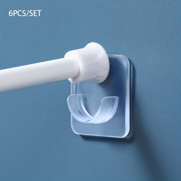 Planet Gates 2/6/10pcs Multifunctional Punch-Free Wall Hook For Curtain Rod, Transparent Rod Holder, Strong Adhesive Load-Bearing Rod Bracket, Bathroom Accessories