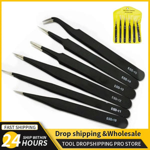 Planet Gates 2/6pcs Precision Tweezers Set ESD Anti-Static Stainless Steel Tweezers Repair Tools for Electronics Repair Soldering Craft Tools
