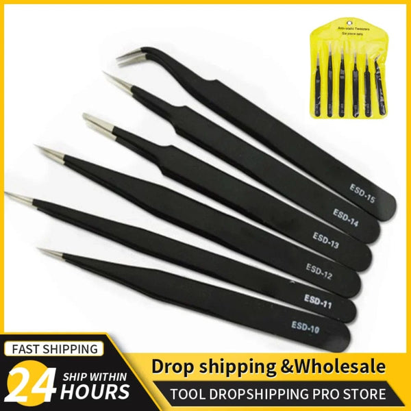 Planet Gates 2/6pcs Precision Tweezers Set ESD Anti-Static Stainless Steel Tweezers Repair Tools for Electronics Repair Soldering Craft Tools