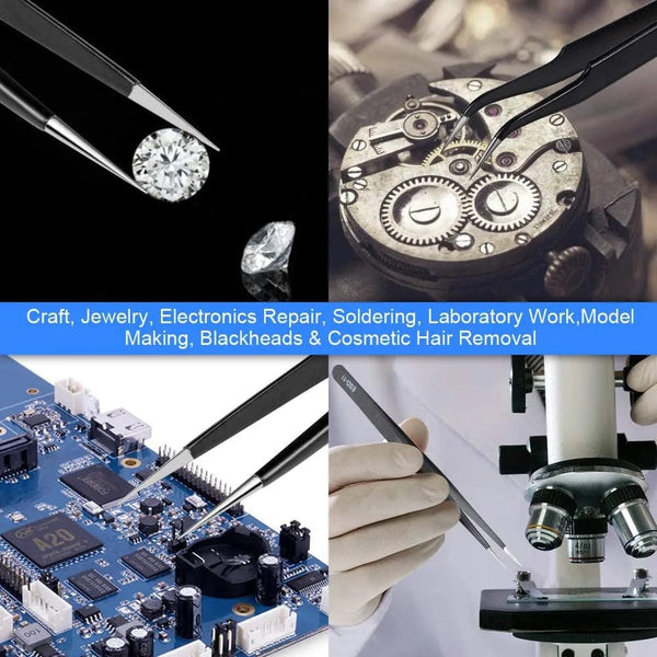 Planet Gates 2/6pcs Precision Tweezers Set ESD Anti-Static Stainless Steel Tweezers Repair Tools for Electronics Repair Soldering Craft Tools