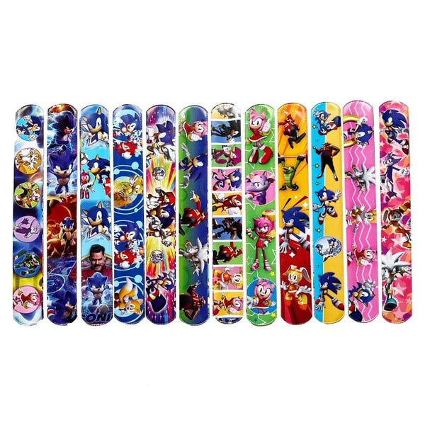 Planet Gates 2 a set of 12 Sonic The Hedgehog Wrist Strap Children Clap Ring Slap Bracelets Kids Snapping Rings Toy Party Product Children's Birthday Gifts