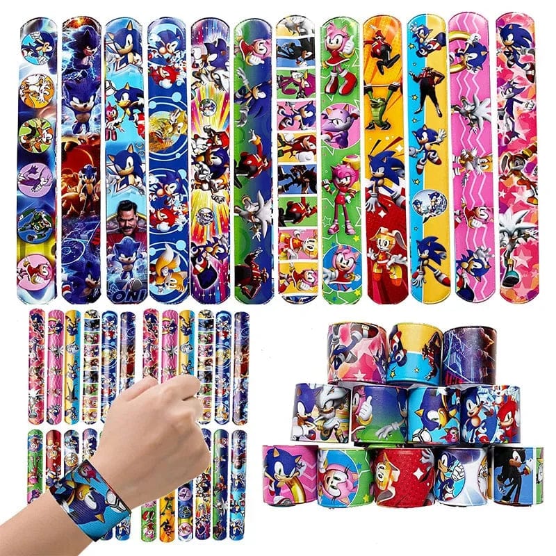 Planet Gates 2 a set of 12 Sonic The Hedgehog Wrist Strap Children Clap Ring Slap Bracelets Kids Snapping Rings Toy Party Product Children's Birthday Gifts