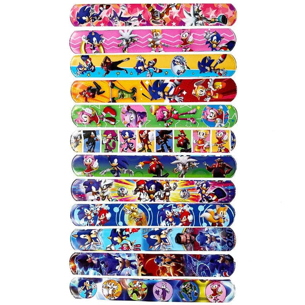 Planet Gates 2 a set of 12 Sonic The Hedgehog Wrist Strap Children Clap Ring Slap Bracelets Kids Snapping Rings Toy Party Product Children's Birthday Gifts