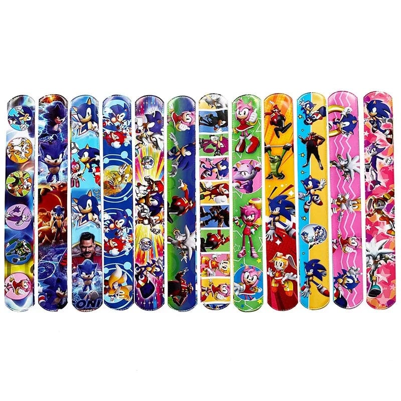 Planet Gates 2 a set of 12 Sonic The Hedgehog Wrist Strap Children Clap Ring Slap Bracelets Kids Snapping Rings Toy Party Product Children's Birthday Gifts