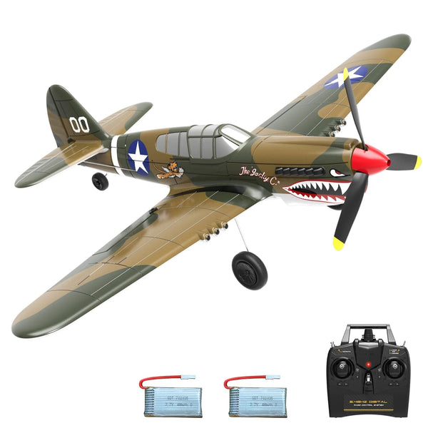 Planet Gates 2 Batteries / CHINA P40 RC Plane 2.4GHz 4CH EPP 6-Axis Gyro Remote Control Airplane One-Key U-Turn Aerobatic RC Fighter Aircraft RTF 761-13 Toy Gift