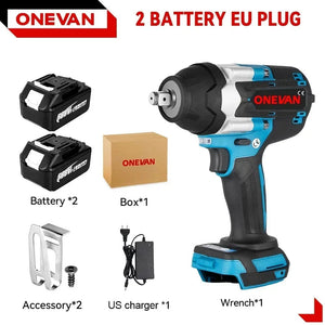 Planet Gates 2 Battery EU Plug A / GERMANY ONEVAN 1800N.M Torque Brushless Electric Impact Wrench 1/2 inch Screwdriver Cordless Wrench Power Tools For Makita 18V Battery