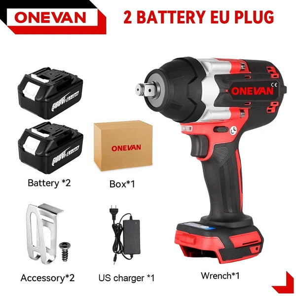 Planet Gates 2 Battery EU Plug A / Poland ONEVAN 1800N.M Torque Brushless Electric Impact Wrench 1/2 Inch Lithium-Ion Battery Cordless Power Tool For Makita 18V Battery