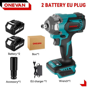 Planet Gates 2 Battery EU Plug A / spain ONEVAN 1200N.M Brushless Electric Impact Wrench 1/2Inch Cordless Electric Screwdriver Wrench Power Tool For Makita 18V Battery