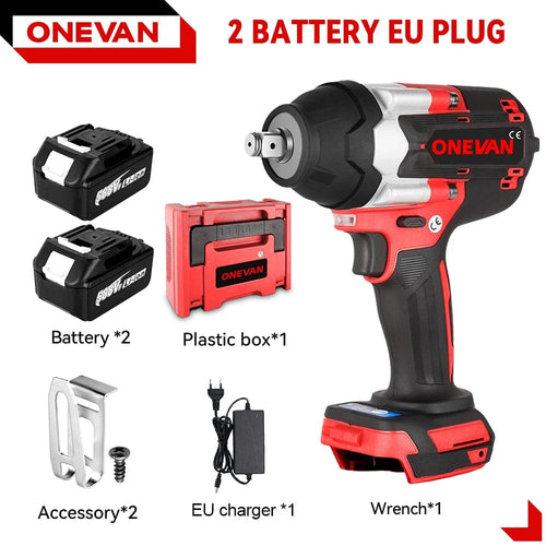 Planet Gates 2 Battery EU Plug B / Russian Federation ONEVAN 1800N.M Torque Brushless Electric Impact Wrench 1/2 Inch Lithium-Ion Battery Cordless Power Tool For Makita 18V Battery