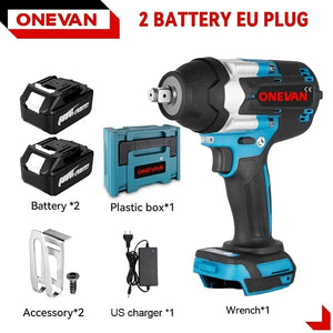Planet Gates 2 Battery EU Plug B / spain ONEVAN 1800N.M Torque Brushless Electric Impact Wrench 1/2 inch Screwdriver Cordless Wrench Power Tools For Makita 18V Battery