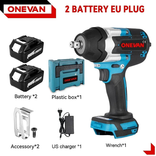 Planet Gates 2 Battery EU Plug B / spain ONEVAN 1800N.M Torque Brushless Electric Impact Wrench 1/2 inch Screwdriver Cordless Wrench Power Tools For Makita 18V Battery