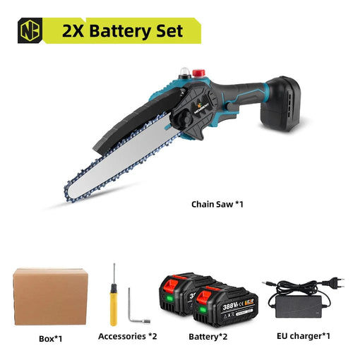 Planet Gates 2 Battery EU Plug / CHINA NEWBENY 8 Inch Brushless Electric Saw With Oiler Cordless Woodworking Garden Pruning Saw Power Tools For Makita 18V Battery