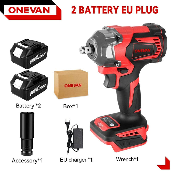 Planet Gates 2 Battery EU Plug / CHINA ONEVAN 1200N.M Torque Brushless Electric Impact Wrench 1/2 Inch Cordless Wrench Screwdriver Power Tools For Makita 18V Battery