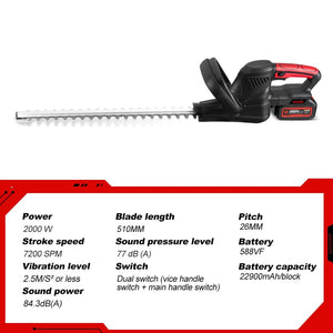 Planet Gates 2 Battery EU Plug / spain 2000W Brushless Electric Hedge Trimmer Cordless Household Trimmer Rechargeable Grass Trimmer Garden Tools For Makita 18V Battery