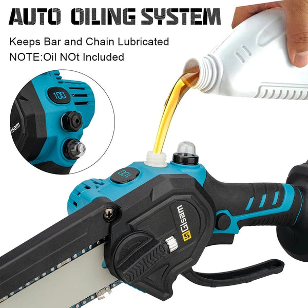 Planet Gates 2 Battery / Mexico 8 Inch Brushless Chain Saw Cordless Electric Saw Woodworking Handheld Pruning Chainsaw Garden Power Tools For Makita 18V Battery