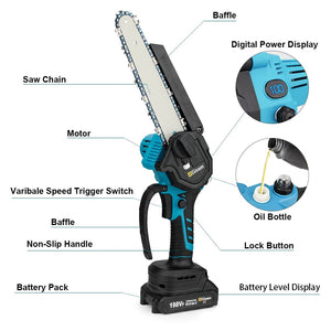 Planet Gates 2 Battery / Mexico 8 Inch Brushless Chain Saw Cordless Electric Saw Woodworking Handheld Pruning Chainsaw Garden Power Tools For Makita 18V Battery