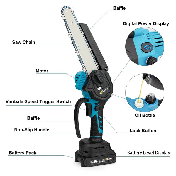 Planet Gates 2 Battery / Mexico 8 Inch Brushless Chain Saw Cordless Electric Saw Woodworking Handheld Pruning Chainsaw Garden Power Tools For Makita 18V Battery
