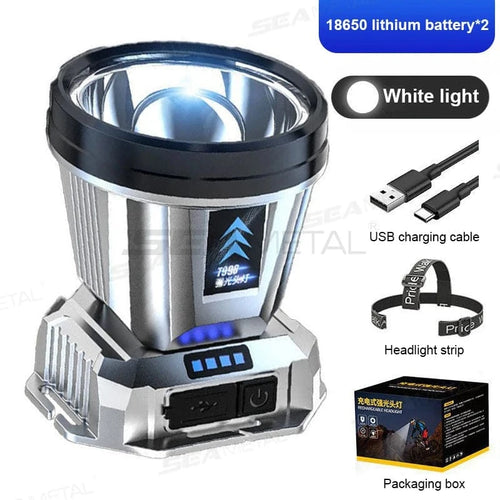 Planet Gates 2-battery SEAMETAL Portable Work Light Ultra-Bright Head-Mounted Working Light Outdoor Emergency Led Flashlight Fishing Lamp USB Charging