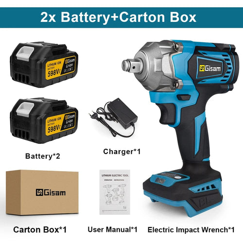 Planet Gates 2 Battery / United States 1200N.M Torque Brushless Electric Impact Wrench 1/2 Inch Cordless Electric Wrench Screwdriver Power Tools For Makita 18V Battery