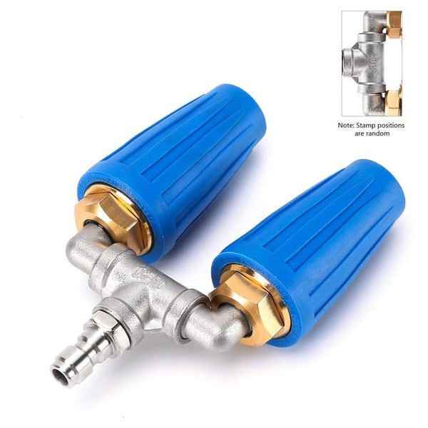 Planet Gates 2*blue Rotating Nozzle 1*stainless Steel Three-way Water Pipe 1 Pack Dual Turbo Nozzle For Pressure Washer, 4000PSI 4-6GPM With 1/4' Quick Connect Power Washer Turbo Nozzle For Gardening Car Cleaning