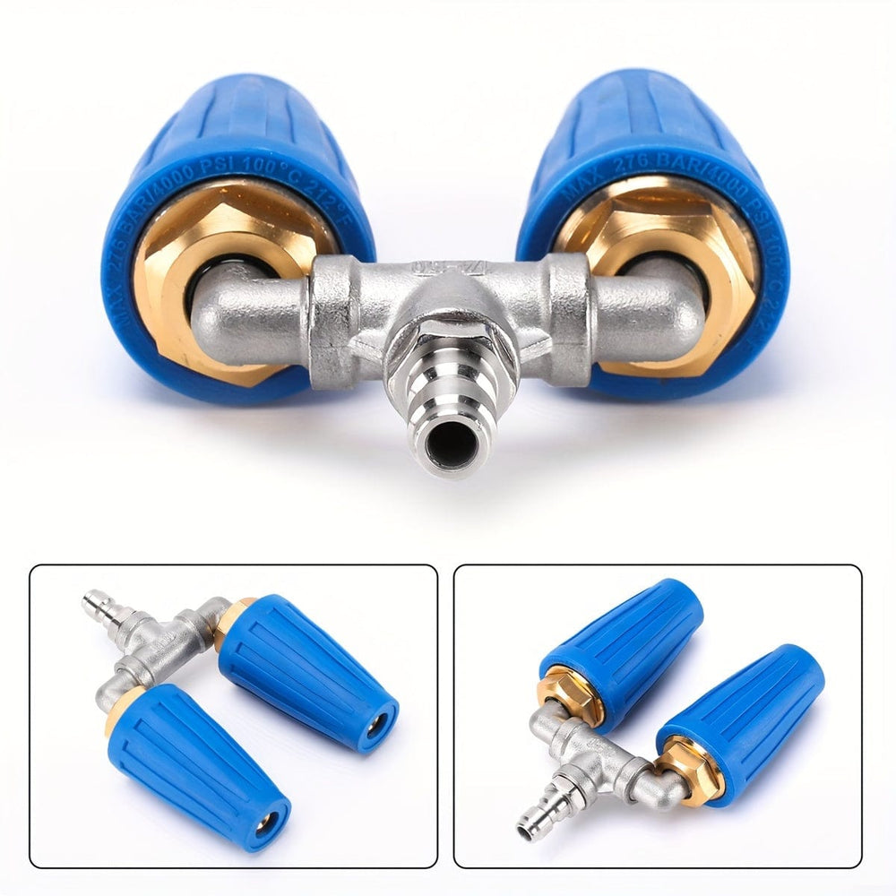 Planet Gates 2*blue Rotating Nozzle 1*stainless Steel Three-way Water Pipe 1 Pack Dual Turbo Nozzle For Pressure Washer, 4000PSI 4-6GPM With 1/4' Quick Connect Power Washer Turbo Nozzle For Gardening Car Cleaning