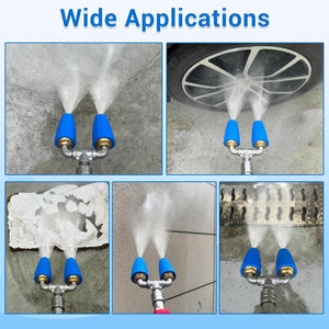 Planet Gates 2*blue Rotating Nozzle 1*stainless Steel Three-way Water Pipe 1 Pack Dual Turbo Nozzle For Pressure Washer, 4000PSI 4-6GPM With 1/4' Quick Connect Power Washer Turbo Nozzle For Gardening Car Cleaning
