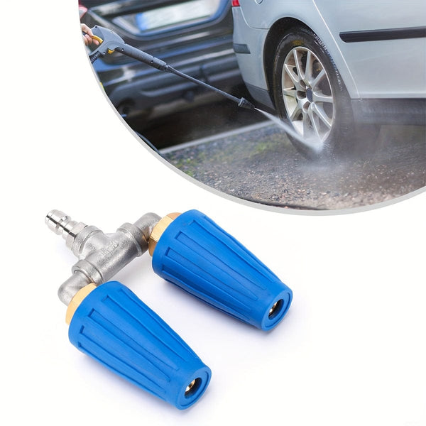 Planet Gates 2*blue Rotating Nozzle 1*stainless Steel Three-way Water Pipe 1 Pack Dual Turbo Nozzle For Pressure Washer, 4000PSI 4-6GPM With 1/4' Quick Connect Power Washer Turbo Nozzle For Gardening Car Cleaning
