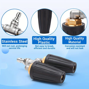 Planet Gates 2*blue Rotating Nozzle 1*stainless Steel Three-way Water Pipe 1 Pack Dual Turbo Nozzle For Pressure Washer, 4000PSI 4-6GPM With 1/4' Quick Connect Power Washer Turbo Nozzle For Gardening Car Cleaning