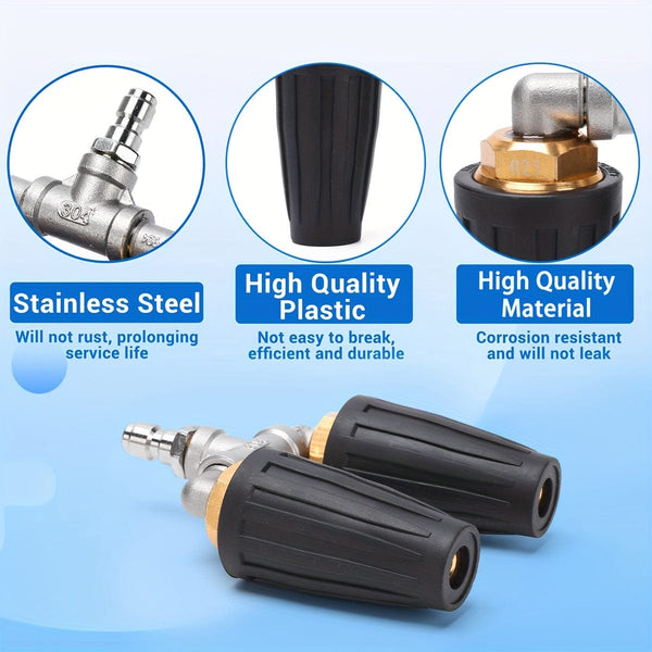 Planet Gates 2*blue Rotating Nozzle 1*stainless Steel Three-way Water Pipe 1 Pack Dual Turbo Nozzle For Pressure Washer, 4000PSI 4-6GPM With 1/4' Quick Connect Power Washer Turbo Nozzle For Gardening Car Cleaning