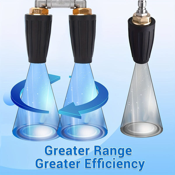 Planet Gates 2*blue Rotating Nozzle 1*stainless Steel Three-way Water Pipe 1 Pack Dual Turbo Nozzle For Pressure Washer, 4000PSI 4-6GPM With 1/4' Quick Connect Power Washer Turbo Nozzle For Gardening Car Cleaning