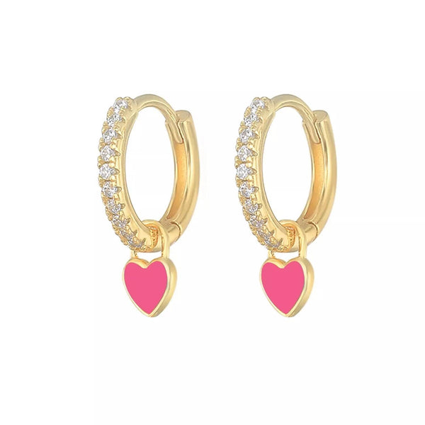 Planet Gates 2 CANNER Heart Cute Candy Neon Color Silver Golden Color Hoop Earrings Enamel Heart Charm Drop Earring For Girls Party Jewelry
