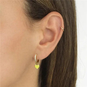Planet Gates 2 CANNER Heart Cute Candy Neon Color Silver Golden Color Hoop Earrings Enamel Heart Charm Drop Earring For Girls Party Jewelry