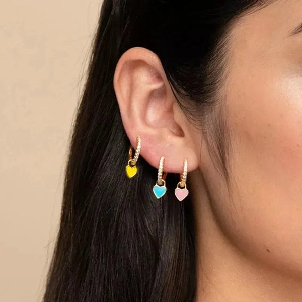 Planet Gates 2 CANNER Heart Cute Candy Neon Color Silver Golden Color Hoop Earrings Enamel Heart Charm Drop Earring For Girls Party Jewelry