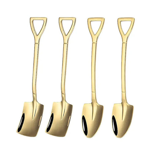 Planet Gates 2 Golden Pointed Shovel Spoons + 2 Golden Flat Shovel Spoons 1/4pcs Stainless Steel Spoon, Spade Spoon, Dessert Spoon, Fruit Spoon, Iced Tea Spoon, Coffee Mixing Spoon, Jam Spoon, Ice Cream Spoon, Salad Spoon, Dressing Spoon, Specialty Spoon, Kitchen Utensils, Hotel Utensils