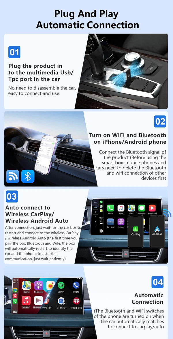 Planet Gates 2 IN 1 MINI Wireless Carplay 2 IN 1 Adapter Auto Wired To Wireless Carplay Android Auto USB AI Box Plug And Play Suitable For OEM Car