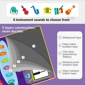 Planet Gates 2 In 1 Piano Mat for Kids Piano Keyboard & Jazz Drum Music Touch Play Carpet Baby Toddlers Music Instrument Education Toys Gift