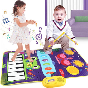 Planet Gates 2 In 1 Piano Mat for Kids Piano Keyboard & Jazz Drum Music Touch Play Carpet Baby Toddlers Music Instrument Education Toys Gift