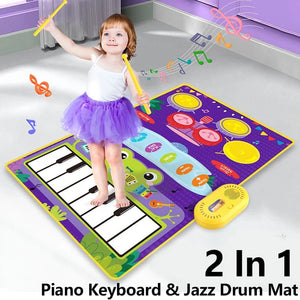 Planet Gates 2 In 1 Piano Mat for Kids Piano Keyboard & Jazz Drum Music Touch Play Carpet Baby Toddlers Music Instrument Education Toys Gift