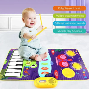 Planet Gates 2 In 1 Piano Mat for Kids Piano Keyboard & Jazz Drum Music Touch Play Carpet Baby Toddlers Music Instrument Education Toys Gift