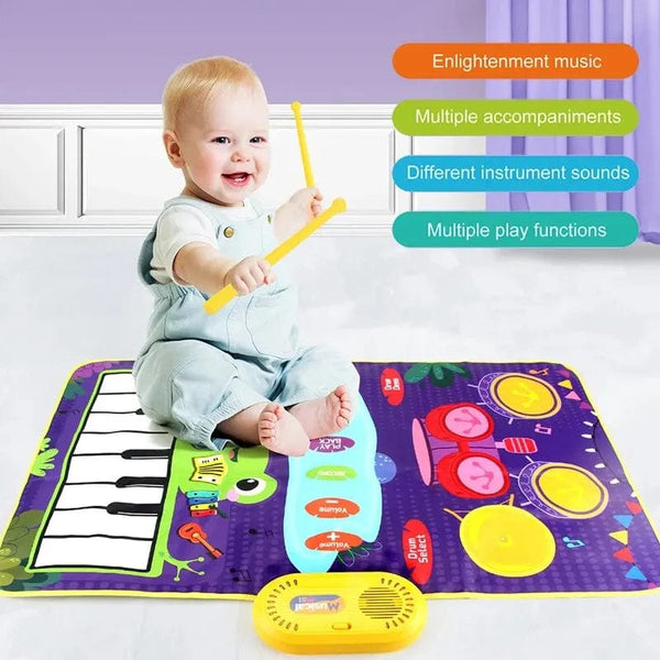Planet Gates 2 In 1 Piano Mat for Kids Piano Keyboard & Jazz Drum Music Touch Play Carpet Baby Toddlers Music Instrument Education Toys Gift