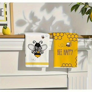 Planet Gates 2-pack Kitchen Towels / 45*70cm 2pcs, Hand Towels, Honeycomb Cute Bee Pattern Kitchen Dish Towels, Cartoon Style Yellow Wipe Hand Towel, Kitchen Decoration Towel, Neighbor Gift, Cleaning Supplies