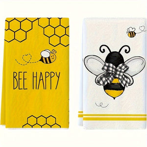Planet Gates 2-pack Kitchen Towels / 45*70cm 2pcs, Hand Towels, Honeycomb Cute Bee Pattern Kitchen Dish Towels, Cartoon Style Yellow Wipe Hand Towel, Kitchen Decoration Towel, Neighbor Gift, Cleaning Supplies