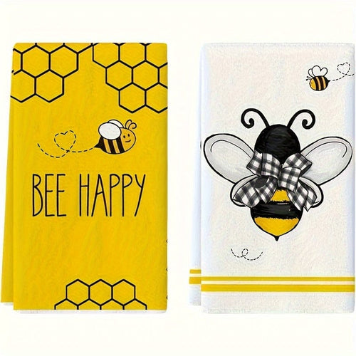 Planet Gates 2-pack Kitchen Towels / 45*70cm 2pcs, Hand Towels, Honeycomb Cute Bee Pattern Kitchen Dish Towels, Cartoon Style Yellow Wipe Hand Towel, Kitchen Decoration Towel, Neighbor Gift, Cleaning Supplies