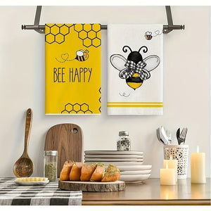 Planet Gates 2-pack Kitchen Towels / 45*70cm 2pcs, Hand Towels, Honeycomb Cute Bee Pattern Kitchen Dish Towels, Cartoon Style Yellow Wipe Hand Towel, Kitchen Decoration Towel, Neighbor Gift, Cleaning Supplies