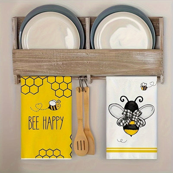 Planet Gates 2-pack Kitchen Towels / 45*70cm 2pcs, Hand Towels, Honeycomb Cute Bee Pattern Kitchen Dish Towels, Cartoon Style Yellow Wipe Hand Towel, Kitchen Decoration Towel, Neighbor Gift, Cleaning Supplies
