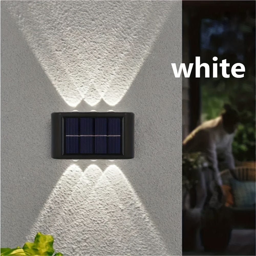 Planet Gates 2 Packs Solar Waterproof Wall Lights Outdoor Decoration, 6 LED Lights Warm White Nordic Style Deck Lighting Lighting Exterior Fixtures, Patio, Street, Landscaping, Fence, Garage, Garden Wall Lights