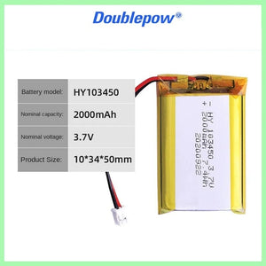 Planet Gates 2 PCS / 3.7V / CHINA 103450 3.7V 2000mAh Polymer Lithium Rechargeable Battery jst PH 2.0mm 2pin plug for Camera GPS navigator MP5 Bluetooth Headset
