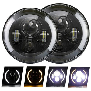 Planet Gates 2 pcs Half-7inch / 3000K Golden 2pcs Car 7" Led Headlight Hi/Low H4 Halo Angle Eyes For Urban Harley BMW Jeep JK 4x4 Suzuki Samurai Jeep Wrangler Off Road