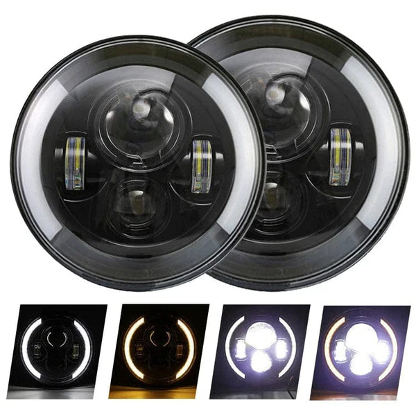 Planet Gates 2 pcs Half-7inch / 3000K Golden 2pcs Car 7" Led Headlight Hi/Low H4 Halo Angle Eyes For Urban Harley BMW Jeep JK 4x4 Suzuki Samurai Jeep Wrangler Off Road